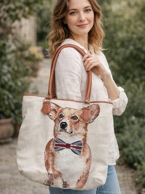 Adorable Corgi  On Zippered Tote Bag